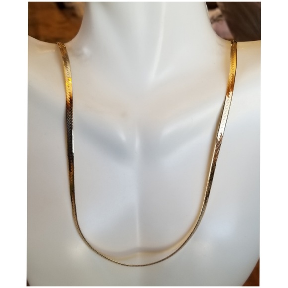 14k Italy Gold Vermeil Herringbone Necklace 30" - Picture 1 of 4